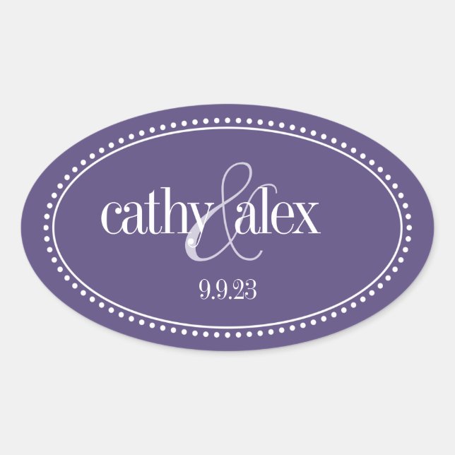 Monogram Label, Purple, Caroline Wedding Oval Sticker (Front)