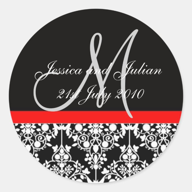 Monogram Labels - Damask Trellis - Black/Red (Front)