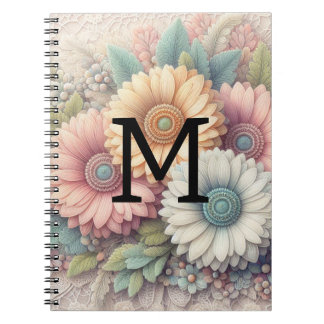 Monogram lace floral pink orange gerbera daisies notebook