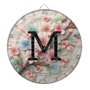 Monogram lace floral pink pastel cherry blossom  dartboard