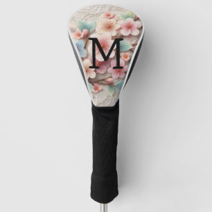 Monogram lace floral pink pastel cherry blossom golf head cover