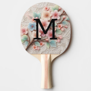 Monogram lace floral pink pastel cherry blossom ping pong paddle