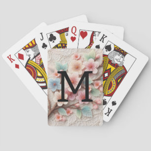 Monogram lace floral pink pastel cherry blossom  playing cards