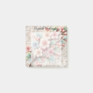 Monogram lace floral pink pastel cherry blossom post-it notes