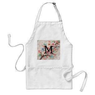 Monogram lace floral pink pastel cherry blossom standard apron