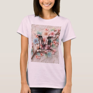 Monogram lace floral pink pastel cherry blossom T-Shirt