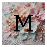 Monogram lace floral pink pastel orchid flowers