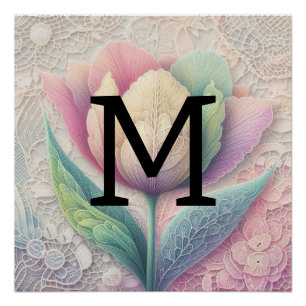 Monogram lace floral pink purple blue tulip flower poster