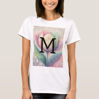 Monogram lace floral pink purple blue tulip flower T-Shirt