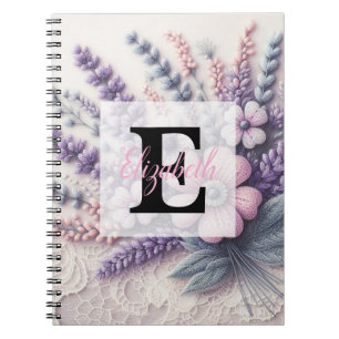 Monogram lace floral pink purple lavender  notebook
