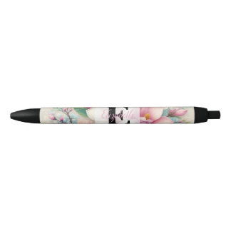 Monogram lace floral pink purple magnolia flower black ink pen