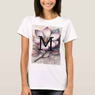 Monogram lace floral pink purple magnolia flower T-Shirt