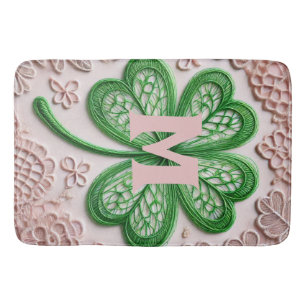Monogram lace green shamrock St Patrick's day Bath Mat
