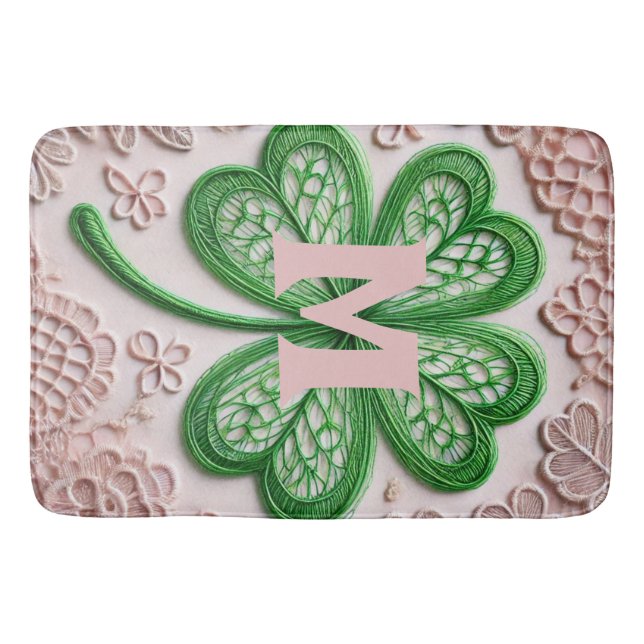 Monogram lace green shamrock St Patrick's day  Bath Mat (Front)