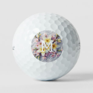 Monogram lace pink and yellow Spring flowers Golf Balls