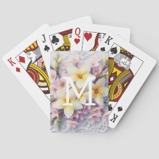 Monogram lace pink and yellow Spring flowers  Playing Cards
