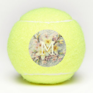 Monogram lace pink and yellow Spring flowers  Tennis Balls