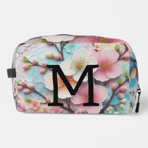Monogram lace pink floral pastel cherry blossom dopp kit