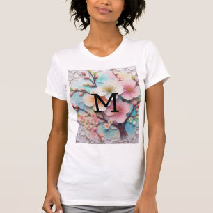 Monogram lace pink floral pastel cherry blossom  T-Shirt