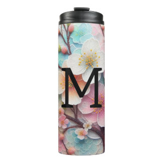 Monogram lace pink floral pastel cherry blossom  thermal tumbler