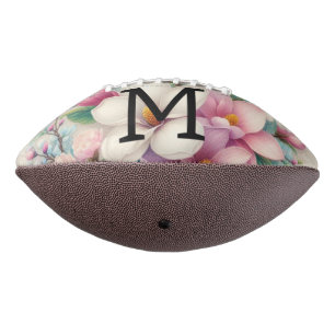 Monogram lace pink purple magnolias flowers football