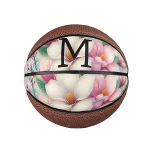 Monogram lace pink purple magnolias flowers mini basketball