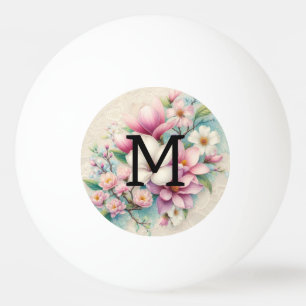 Monogram lace pink purple magnolias flowers ping pong ball