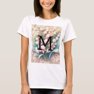 Monogram lace white lilies of the valley flowers  T-Shirt