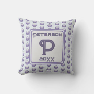 Monogram Last Name Blue Grey Polka Dot Initial Cushion