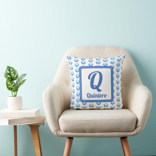 Monogram Last Name Bright Blue Polka Dot Initial Cushion (Chair)