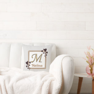 Monogram Last Name Gold Initial Hearts Keepsake Cushion
