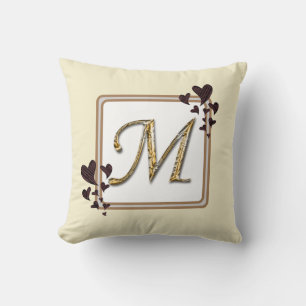 Monogram Last Name Gold Initial Hearts Keepsake Cushion