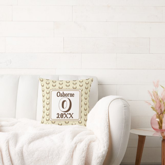 Monogram Last Name Initial Gold Polka Dot Keepsake Cushion (Couch)