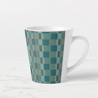 Monogram Latte Mug Modern Check in Blue, Olive