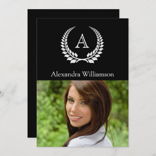 Monogram Laurel Black/White Invitation