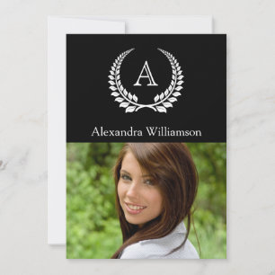 Monogram Laurel Black/White Invitation