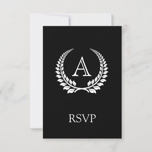 Monogram Laurel Black/White RSVP Card (Front)