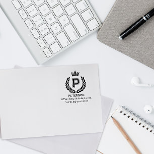 Monogram Laurel Crown, Custom Return Address Rubber Stamp