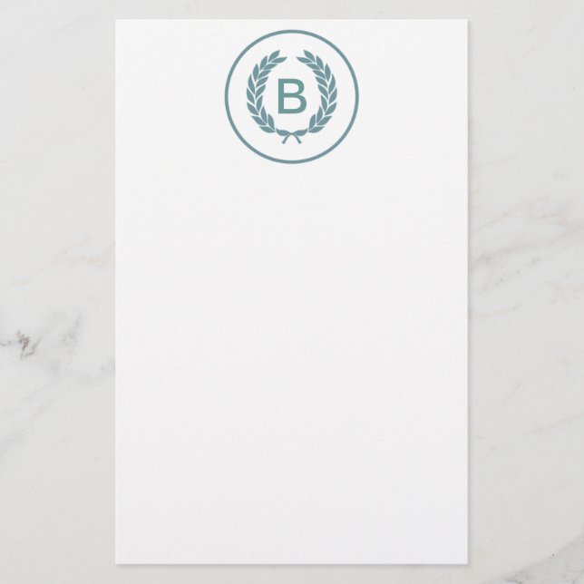 Monogram Laurel Leaf Wreath Stationery (Front)