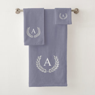 Monogram & Laurel on Roman Silver Grey Bath Towel Set
