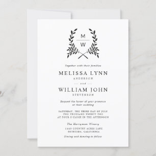 Monogram Laurel with any colour background wedding Invitation
