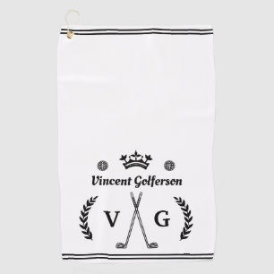 Monogram Laurel Wreath Clubs Crown Custom Name Golf Towel