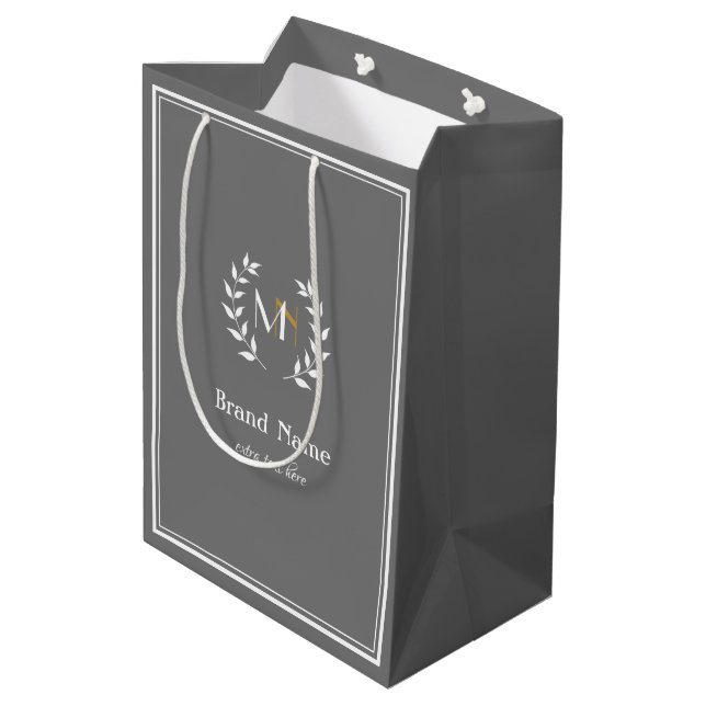 Monogram Laurel Wreath Grey Medium Gift Bag (Back Angled)
