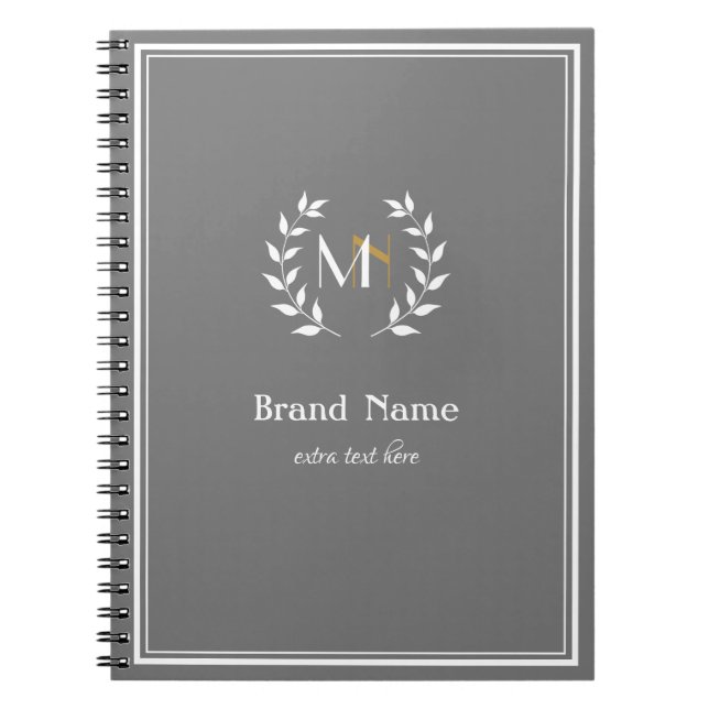 Monogram Laurel Wreath Grey Notebook (Front)