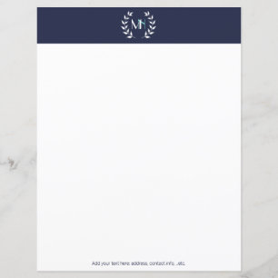 Monogram Laurel Wreath Navy Blue Paper