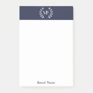 Monogram Laurel Wreath Navy Blue Post-it Notes