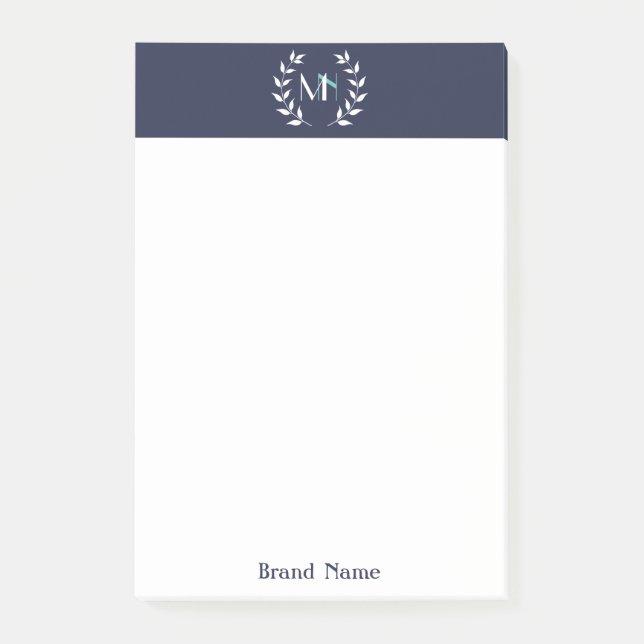 Monogram Laurel Wreath Navy Blue Post-it Notes (Front)