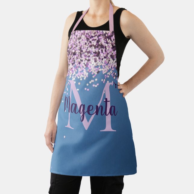 Monogram Lavender Confetti on Blue       Apron (Insitu)