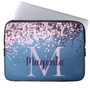 Monogram Lavender Confetti on Blue         Laptop Sleeve
