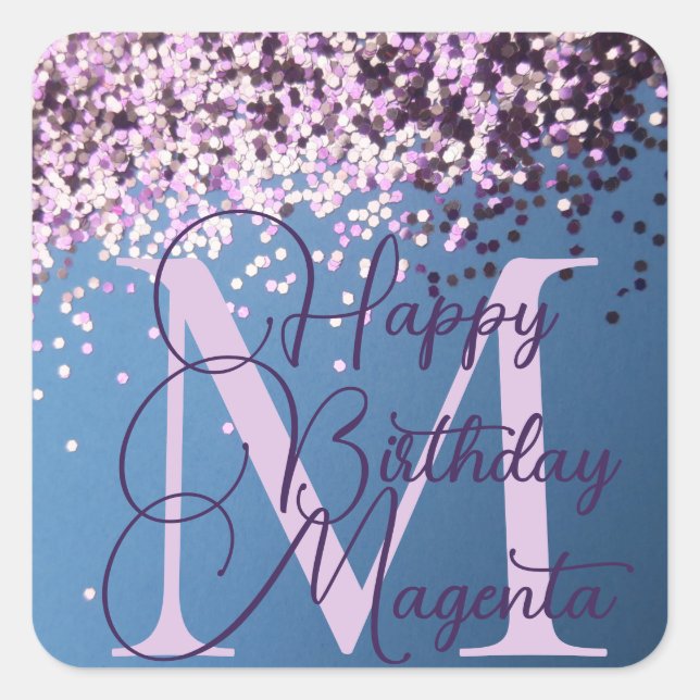 Monogram Lavender Confetti on Blue    Square Stick Sticker (Front)
